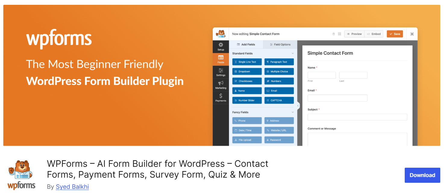 WPForms form builder plugin for WordPress