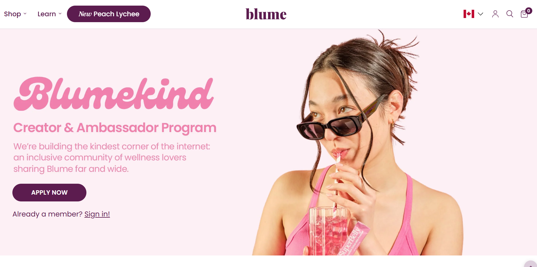 Blume Blumekind creator and ambassador program landing page