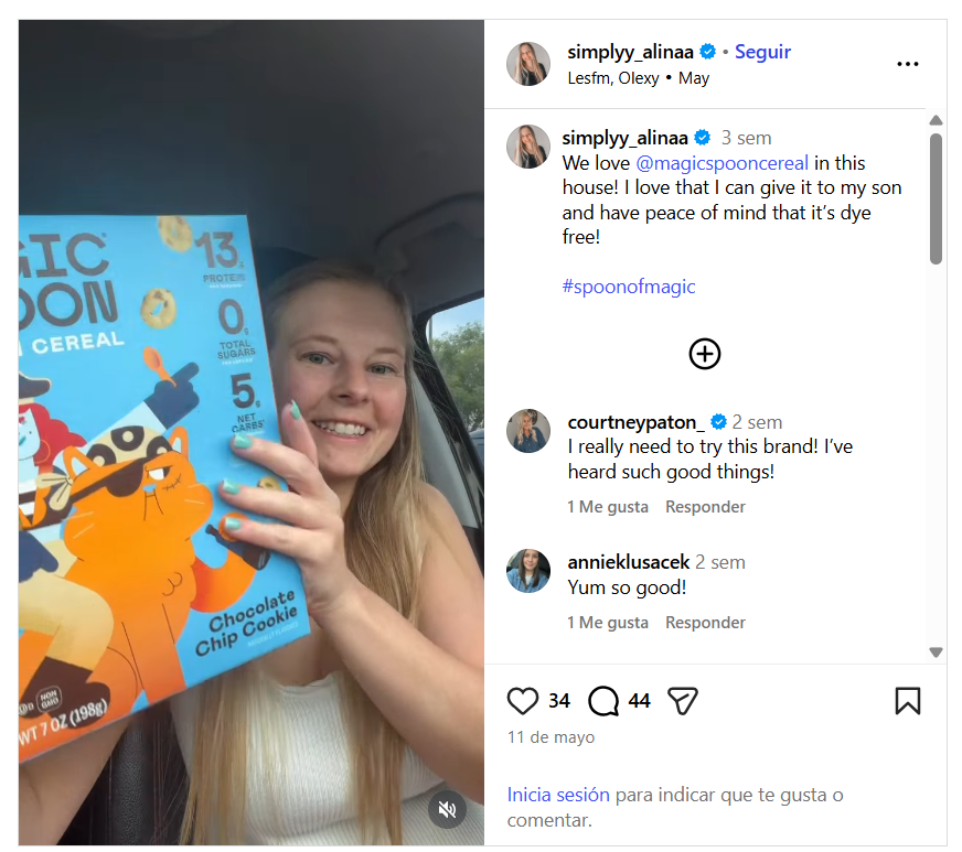 Creator sharing a Magic Spoon affiliate post on Instagram