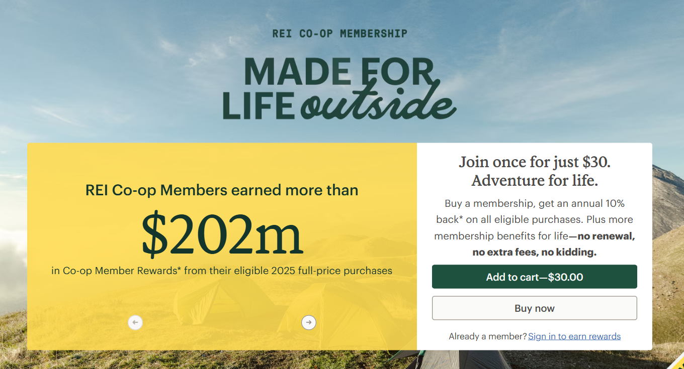 REI Co-op Membership rewards example