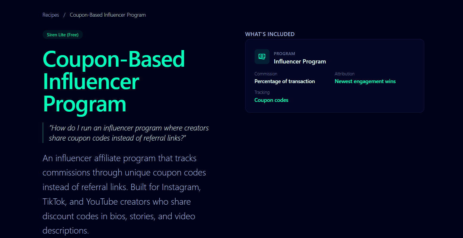 Siren influencer affiliate tracking software