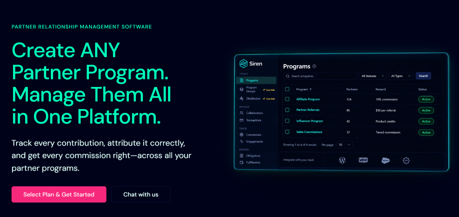 Siren partner commission software dashboard