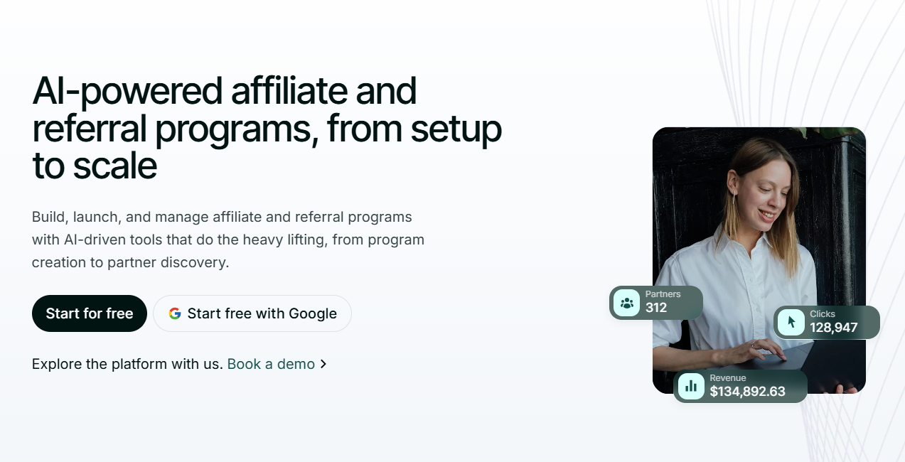 Partnero affiliate, referral, and newsletter program software homepage