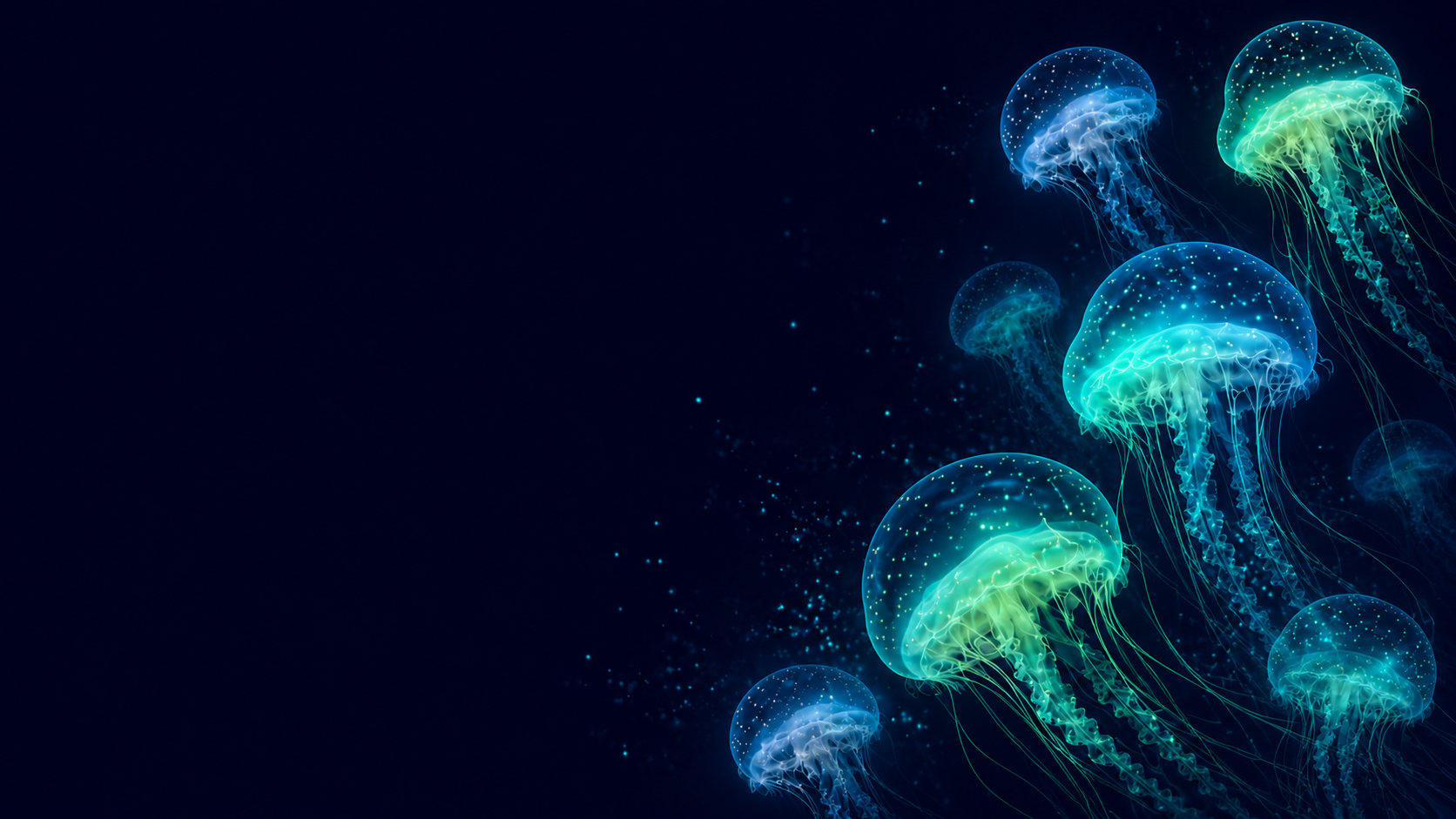 Bioluminescent jellyfish drifting in the deep